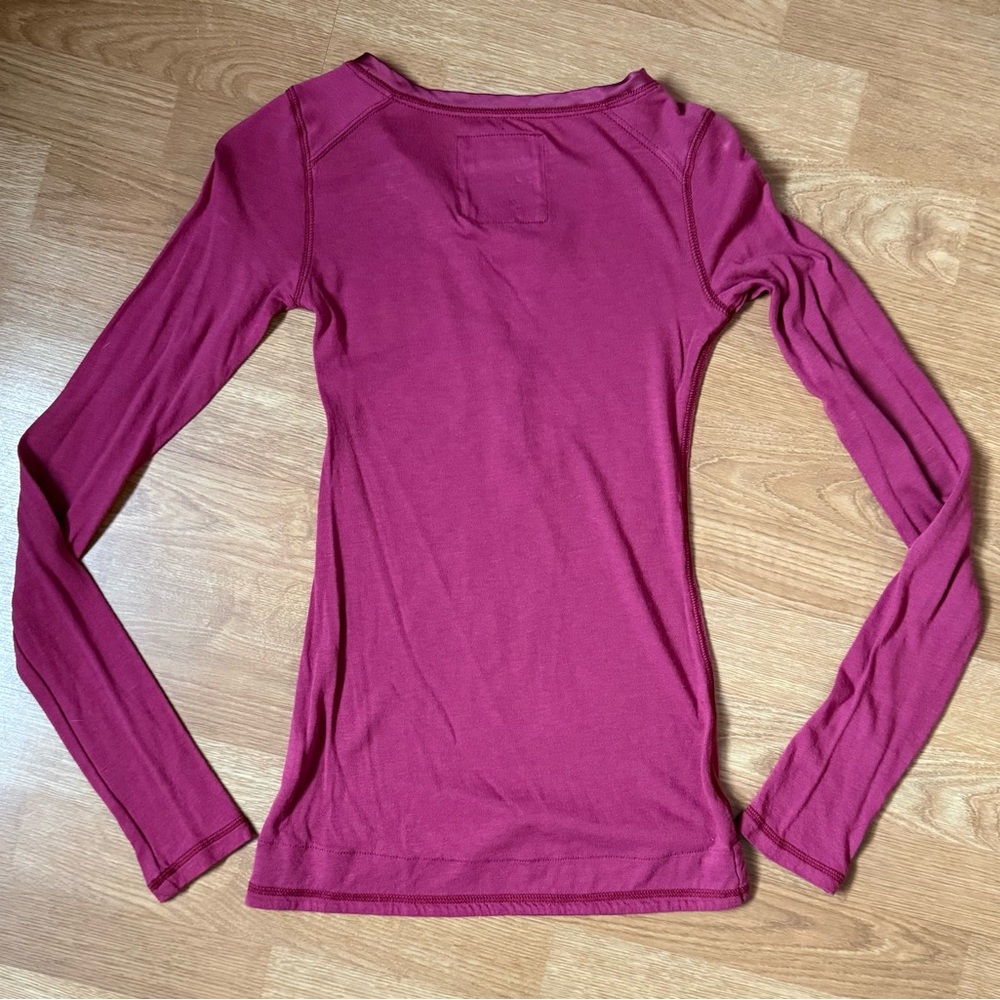 Abercrombie & Fitch Extremely Rare Vintage Y2K Long Sleeve Maroon Henley Top - Picture 6 of 7